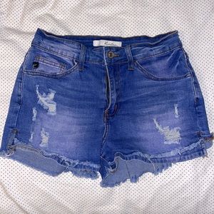 stretchy blue denim shorts